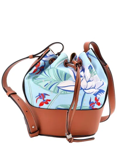 Loewe Blue Printed Canvas & Leather Paula's Ibiza Balloon Bucket Bag Small  (authentic Pre-loved)