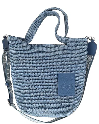 Loewe Blue Raffia Slit Anagram Shoulder Bag (authentic Pre-loved) In Black