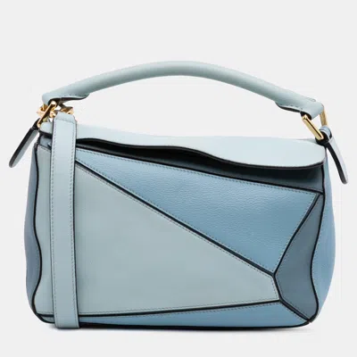 Pre-owned Loewe Blue Small Tricolor Calfskin Puzzle Satchel