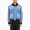 Loewe Blue Washed Effect Zipped Cotton Bomber Jacket In Blue