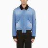 Loewe Blue Washed Effect Zipped Cotton Bomber Jacket In Blue