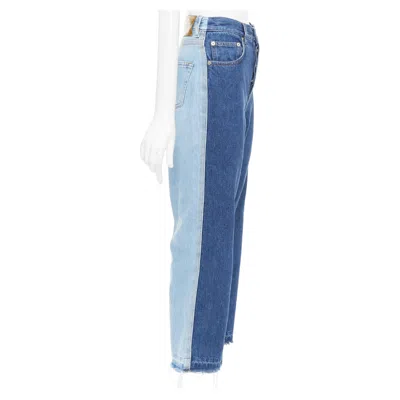 Pre-owned Loewe Blue Washed Frayed Edge Mismatch Patchwork Cropped Jeans Fr34 Xs