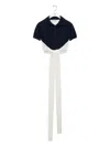 Loewe Colorblock Cropped Backless Wool Cashmere Polo Sweater With Self-tie In Black