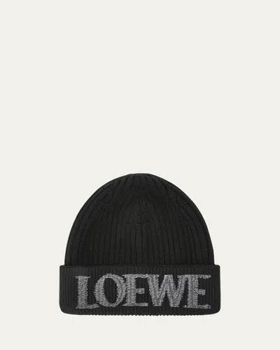 Loewe Blurred Logo Wool Beanie In Black