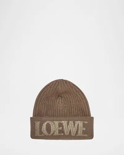 Loewe Blurred Logo Wool Beanie In Brown