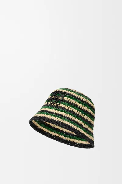 Loewe Anagram Bucket Hat In Raffia And Leather Skin Size:s For Woman In Multi