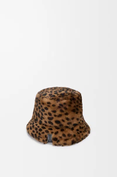 Loewe Leather-trimmed Leopard-print Shearling Bucket Hat In Brown