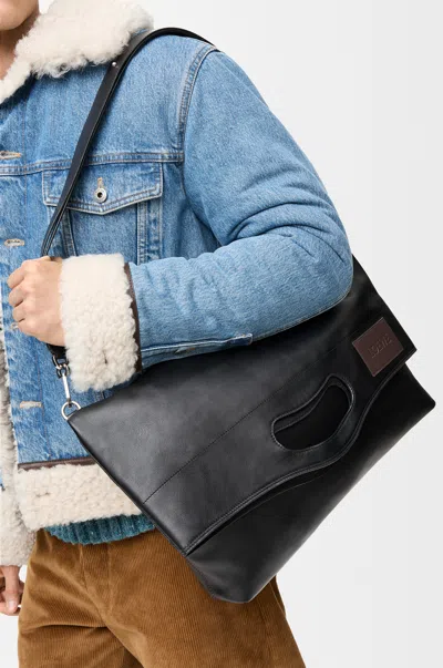 Loewe Bob Folded Tote In Shiny Supple Leather Skin For Man In Black