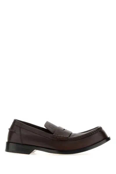 Loewe Bobine Leather Loafers Stitched Detailing Sole In Brown