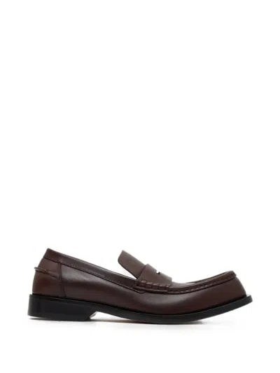 Loewe Bobine Leather Loafers Stitched Detailing Sole In Brown