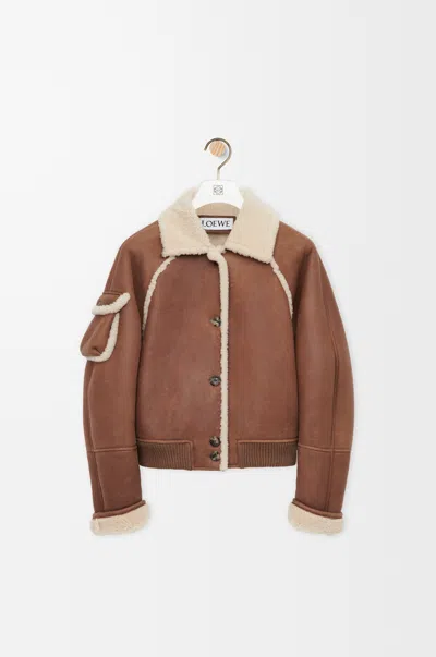 Loewe Lambskin Shearling-collar Bomber Jacket In Brown
