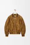 Loewe Womens Toffee Crinkled-texture Striped-trim Woven Bomber Jacket In Brown
