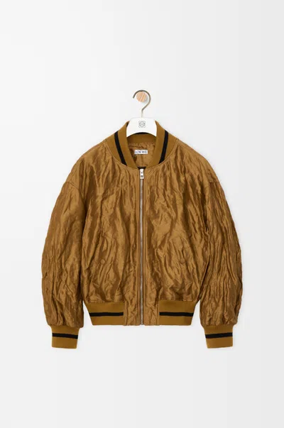 Loewe Womens Toffee Crinkled-texture Striped-trim Woven Bomber Jacket In Brown