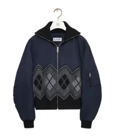 Loewe Bomber Jacket In Nylon And Wool Blend In Blue