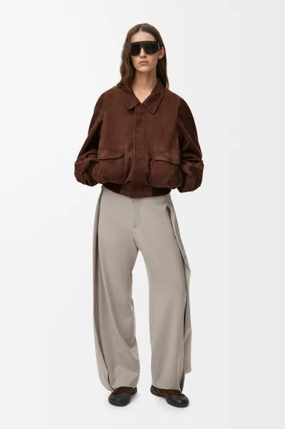 Loewe Bomber Jacket In Suede Goatskin Size:40 For Woman In Brown