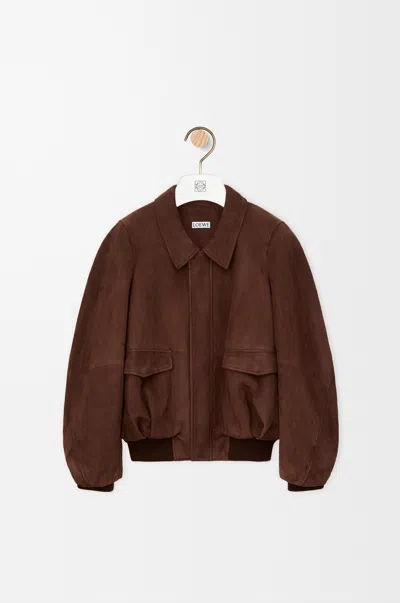 Loewe Womens Dark Brown Flap-pocket Collared Suede Bomber Jacket