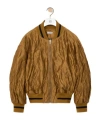 Loewe Womens Toffee Crinkled-texture Striped-trim Woven Bomber Jacket In Neutral
