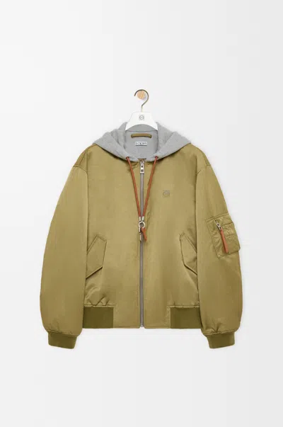 Loewe Bomber Jacket In Technical Shell Size: 42 For Man In Khaki Green