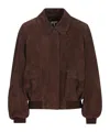 Loewe Suede Jacket Collared Design Front Pockets In Brown
