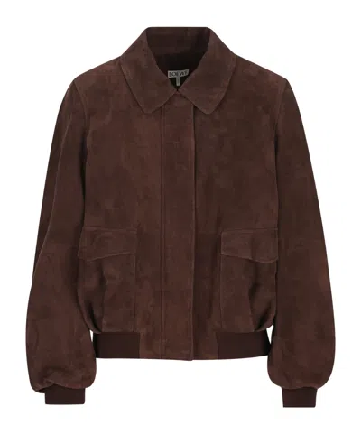 Loewe Bomber Leather Jacket In Brown