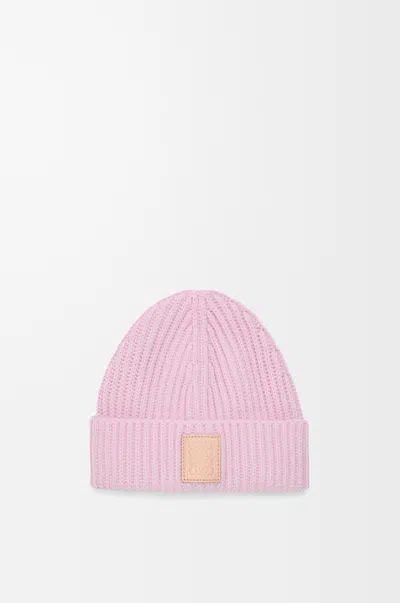 Loewe Womens Light Pink Anagram-patch Ribbed Cashmere Hat