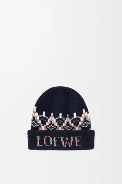 Loewe Sequin-embellished Fair Isle Wool-blend Beanie In Blue