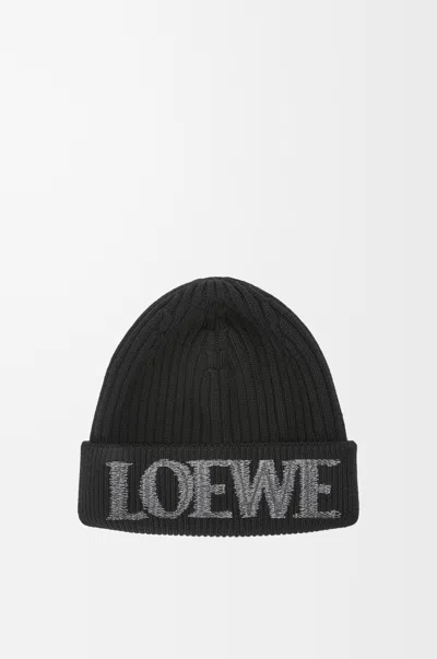 Loewe Wool Embroidered-logo Beanie In Black