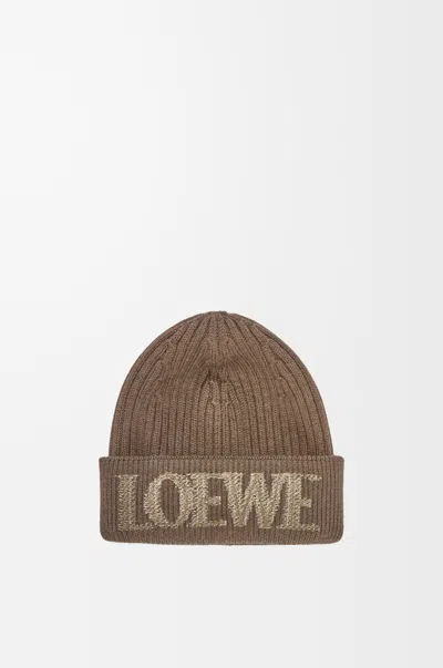 Loewe Blurred Logo Wool Beanie In Brown
