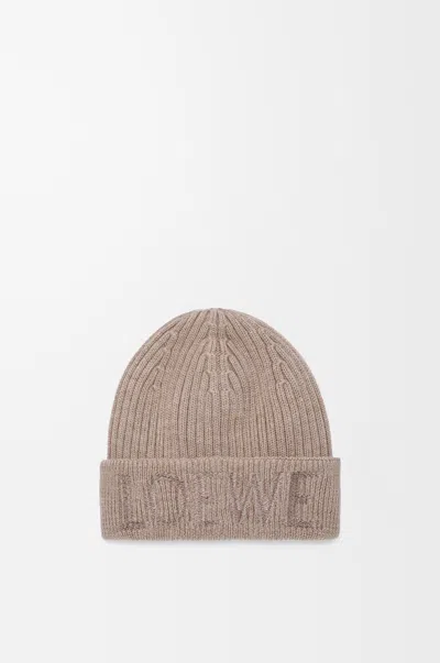 Loewe Logo Embroidered Ribbed-knit Beanie In Brown