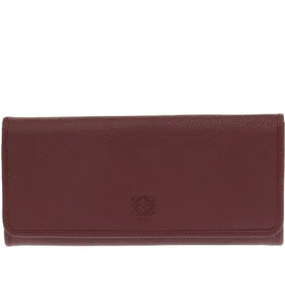 Pre-owned Loewe Bordeaux Red Color Leather Coin Purse/coin Case () In Burgundy