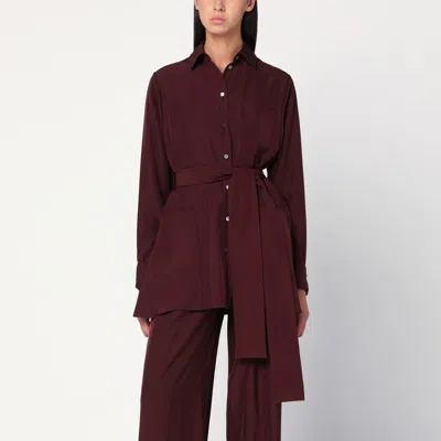 LOEWE BORDEAUX SILK BLOUSE WITH BELT