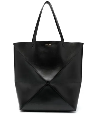 Loewe Puzzle Large Panelled Leather Tote Bag In Black