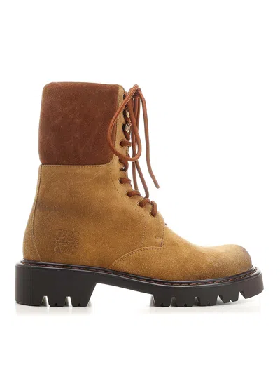 Loewe Suede  Combat Boots In Brown