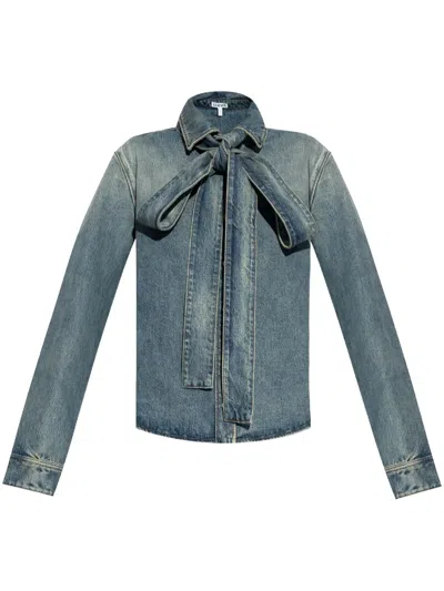 Loewe Bow-detail Denim Shirt In Blue