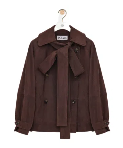 Loewe Bow Jacket In Suede Goatskin In Brown