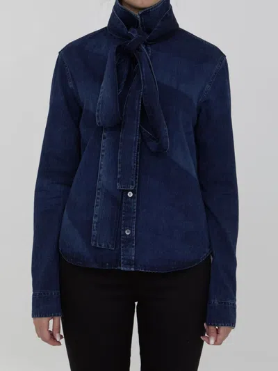 Loewe Indigo Denim Shirt With Removable Bow In Blue