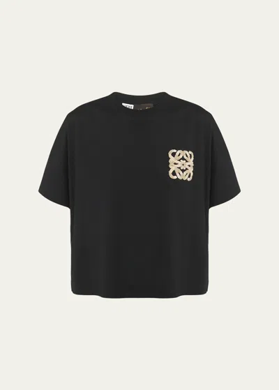 Loewe X Paula Ibiza Boxy Fit T-shirt With Raffia Anagram In Black