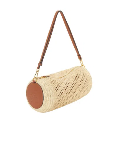 Loewe Bracelet Pouch In Raffia And Calfskin In Nude