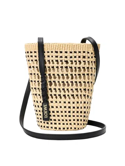 Loewe Braid Bag In Iraca Palm And Calfskin In Sand