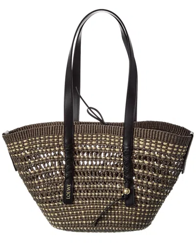 Loewe Braid Medium Palm & Leather Tote In Brown