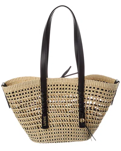 Loewe Braid Medium Palm & Leather Tote In Brown