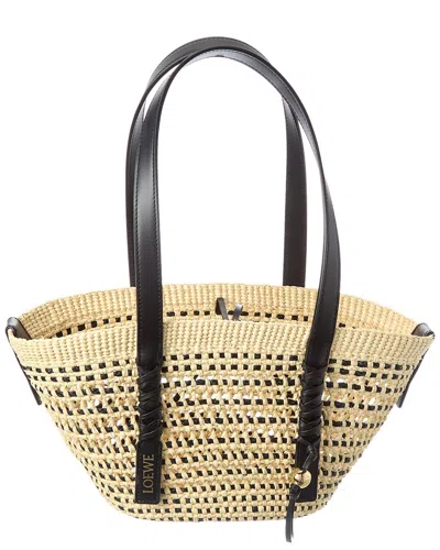 Loewe Braid Small Palm & Leather Basket Tote In Pink