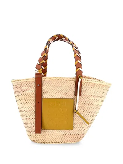 Pre-owned Loewe Braided Handle Basket Raffia Medium Tote Bag In Brown