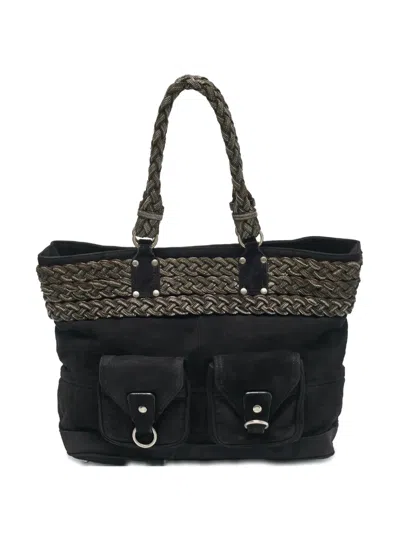 Pre-owned Loewe Braided Suede Tote Bag In Black