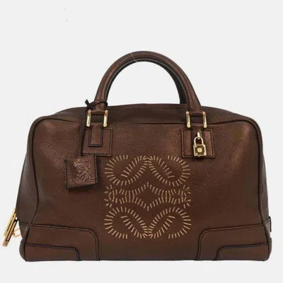 Pre-owned Loewe Bronze Leather Amazona 36 Handbag In Brown