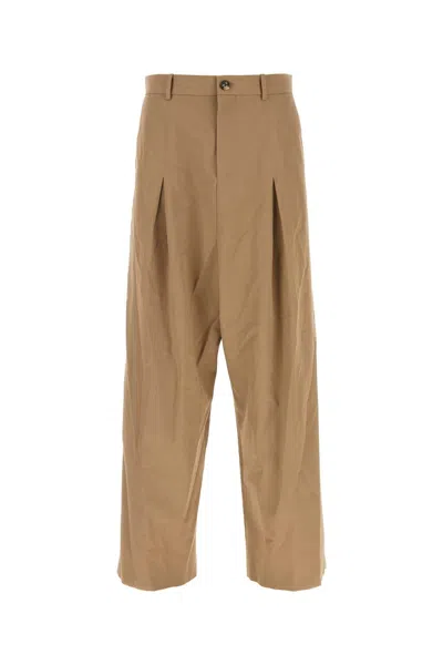 Loewe Camel Cotton Wide Leg Pant In Brown