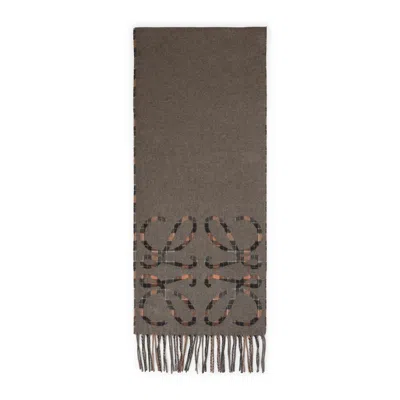 Loewe Brown 28x180 Anagram Silk And Cashmere Scarf In Gray