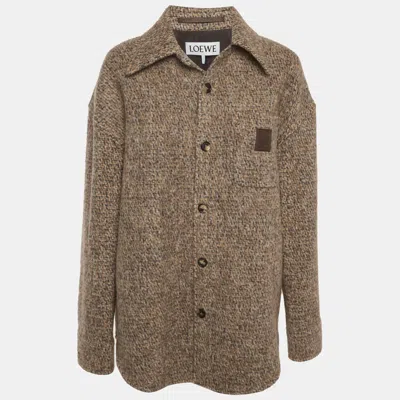 Pre-owned Loewe Brown Anagram Patch Bouclé Wool Overshirt Xl