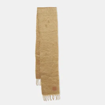 Pre-owned Loewe Brown Anagram Patch Mohair Fringed Scarf