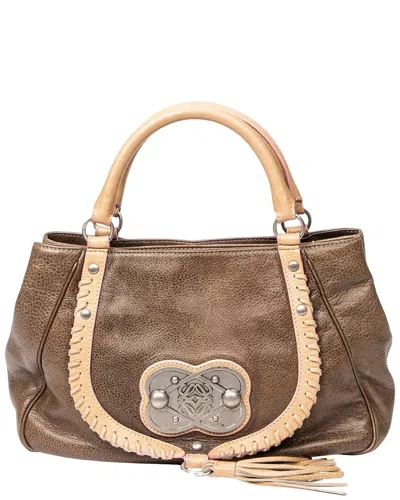 Loewe Brown & Beige Grained Calfskin Leather Medallion Zipped Flap (authentic  Pre-loved)